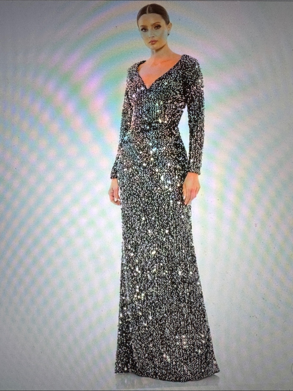 Ieena for Mac Duggal NWT Gown 26445 Sequined Long Sleeve Evening Formal Gala 10